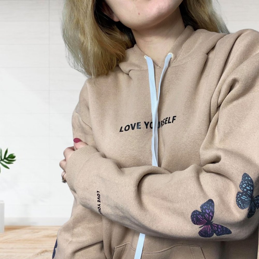LOVE YOURSELF HOODIE (NUDE) - Picture 2 of 2